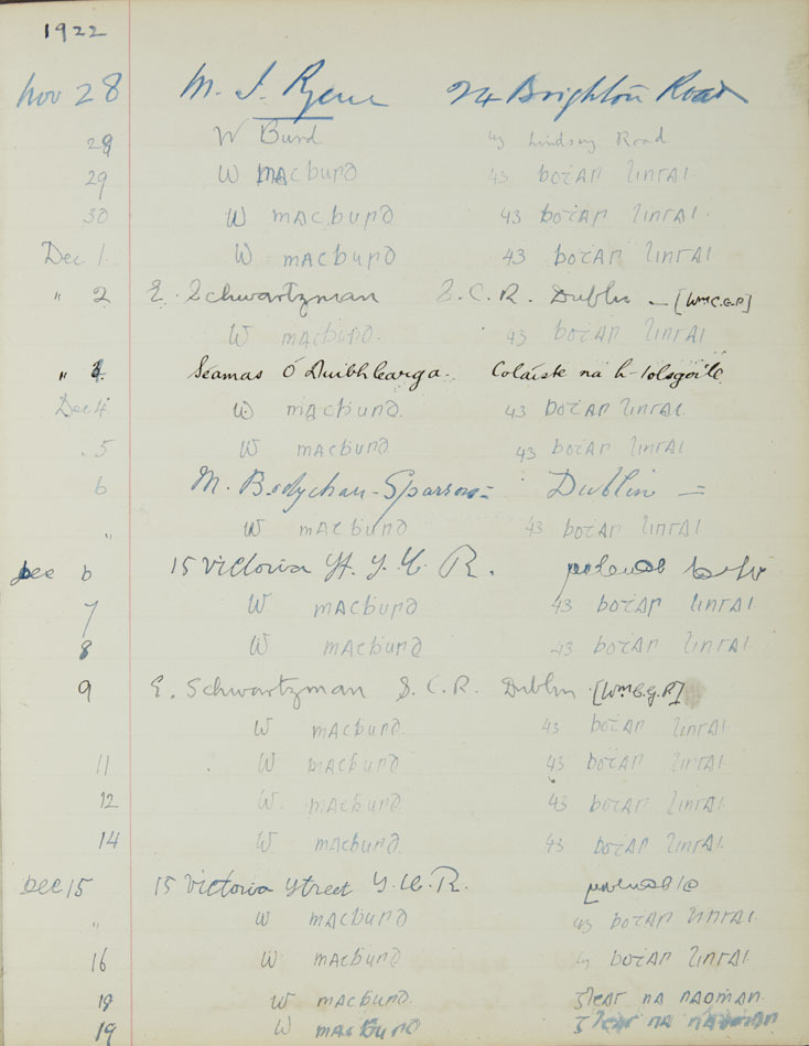 Marsh's Library Register,  28 November to 19 December 1922
