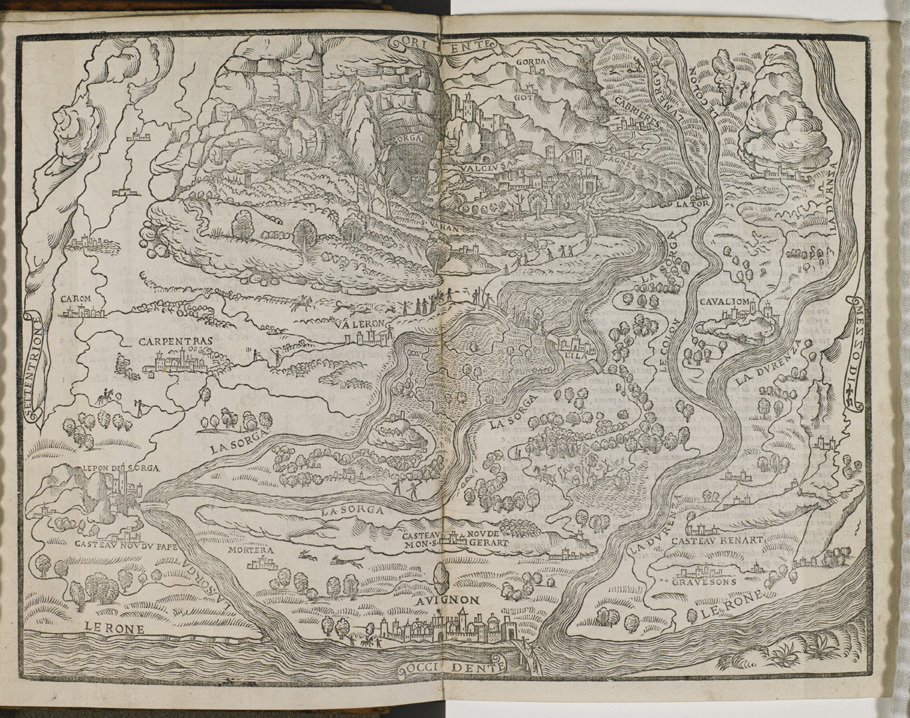 Map of Avignon, France, in Francesco Petrarch's Il Petrarcha con l'espositione d'Alessandro