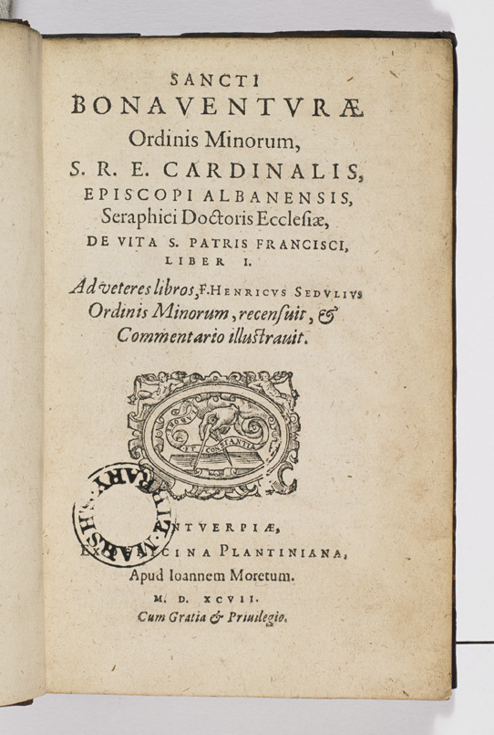 Title page of St Bonaventura da Bagnoregio's De vita S. Patris Francisci